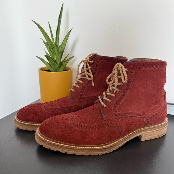 Without Prejudice London burgundy suede wingtip lace up boots - 42 (US 8.5 - 9) - Picture 2 of 6